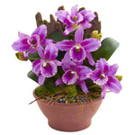 Nearly Natural Cattleya Orchid Artificial Arrangement in Clay Vase
