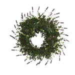 Nearly Natural 18`` Eucalyptus and Lavender Double Ring Artificial Wreath with Twig Base