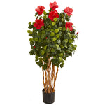 Nearly Natural 9153 5' Artificial Green & Red Hibiscus Tree in Black Pot