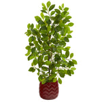 Nearly Natural 9924 34" Artificial Green Ficus Tree in Decorative Red Planter