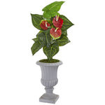 Nearly Natural 9423 37" Artificial Green & Red Real Touch Anthurium Plant in Decorative Urn