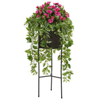 Nearly Natural 8883 4' Artificial Green & Pink Azalea & Wandering Jew Plant in Stand Black Planter