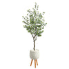 Nearly Natural T2594 70`` Eucalyptus Artificial Tree in White Planter with Stand