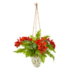 Nearly Natural 26`` Phalaenopsis Orchid and Fern Artificial Plant in Hanging Vase