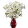 Nearly Natural 18`` Cherry Blossom Artificial Arrangement in Ruby Vase