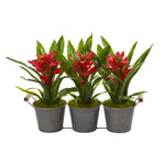 Nearly Natural Triple Potted Bromeliad Artificial Plant in Decorative Planter