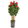 Nearly Natural 9716 67" Artificial Green & Red Hibiscus Tree in Decorative Planter