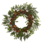 Nearly Natural 22`` Cedar, Grass and Pine Cone Artificial Wreath UV Resistant (Indoor/Outdoor)