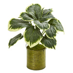 Nearly Natural 8572 23" Artificial Green Variegated Hosta Plant in Metal Planter