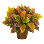 Nearly Natural 8870 17" Artificial Real Touch Garden Croton Plant in Basket, Multicolor