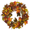 Nearly Natural 4150 24" Artificial Green & Orange Maple Pine Cone Wreath