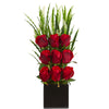 Nearly Natural 1583 20" Artificial Green & Red Elegant Rose Arrangement in Black Vase
