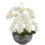 Nearly Natural A1382 39" Artificial White Phalaenopsis Orchid Arrangement in Large Cement Bowl