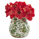 Nearly Natural Amaryllis Artificial Arrangement in Floral Print Vase