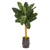 Nearly Natural 9539 5' Artificial Green Banana Tree in Ribbed Metal Planter