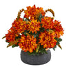 Nearly Natural A1008 12" Artificial Orange Spider Mum & Berries Arrangement in Stoneware Bowl