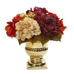 Nearly Natural 1808 12" Artificial Hydrangea Berry Arrangement in Gold Urn, Multicolor