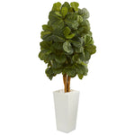 Nearly Natural 5739 5' Artificial Green Fiddle Leaf Tree in White Tower Planter