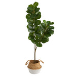 Nearly Natural T2914 4.5; Fiddle Leaf Fig Artificial Tree with Cotton & Jute White Planters