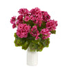 Nearly Natural 18`` Geranium Artificial Plant in White Planter UV Resistant (Indoor/Outdoor)