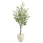 Nearly Natural T2593 63`` Eucalyptus Artificial Tree in White Planter