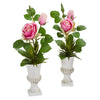 Nearly Natural 18`` Rose and Agave Artificial Arrangement in White Urn (Set of 2)
