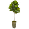 Nearly Natural 9679 66" Artificial Green Real Touch Fiddle Leaf Tree in Green Planter 