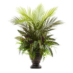 Nearly Natural 6828 27" Artificial Green Mixed Areca Palm, Fern & Peacock with Planter