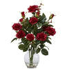 Nearly Natural Rose Bush w/Vase Silk Flower Arrangement