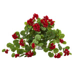 Nearly Natural 8643 15" Artificial Green & Red Geranium Plant in Vintage Hanging Planter