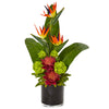 Nearly Natural Bird of Paradise Tropical Arrangement in Black Vase