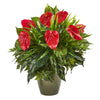 Nearly Natural 8761 26" Artificial Green & Red Mixed Anthurium Plant in Green Planter