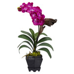 Nearly Natural Vanda w/Black Hexagon Vase Silk Arrangement