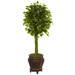 Nearly Natural 5711 4.5' Artificial Green Braided Ficus Tree in Planter, UV Resistant (Indoor/Outdoor)