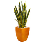 Nearly Natural 9090 4' Artificial Green Sansevieria Plant in Orange Planter