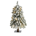 Nearly Natural 2` Flocked Grand Alpine Artificial Christmas Tree with 35 Clear Lights and 111 Bendable Branches on Natural Trunk