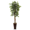 Nearly Natural 5925 6.5' Artificial Green Ficus Tree with Decorative Planter