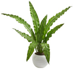 Nearly Natural 4294 31" Artificial Green Bird's Nest Plant in White Planter