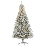 Nearly Natural 8` Flocked Rock Springs Spruce Artificial Christmas Tree with 500 Clear LED Lights and 1186 Bendbable Branches