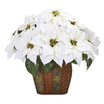 Nearly Natural A1057 18" Artificial White Poinsettia Arrangement in Decorative Planter