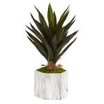 Nearly Natural 5651 21" Artificial Green Agave Plant in Marble Finish Pot