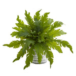 Nearly Natural 8737 11" Artificial Green Fern Plant in Vintage Hanging Planter