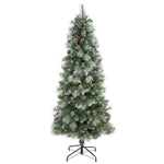 Nearly Natural 6` Frosted Tip British Columbia Mountain Pine Artificial Christmas Tree with 250 Clear Lights, Pine Cones and 588 Bendable Branches