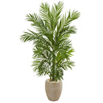 Nearly Natural 5642 5' Artificial Green Areca Palm Tree in Sand Colored Planter