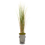 Nearly Natural 9905 45" Artificial Green Grass & Bamboo Artificial Plant in Vintage Metal Planter