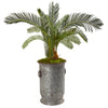 Nearly Natural 9622 36" Artificial Green Cycas Plant in Vintage Metal Planter