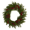 Nearly Natural 32`` Cypress with Berries and Pine Cones Artificial Wreath