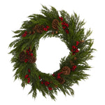 Nearly Natural 32`` Cypress with Berries and Pine Cones Artificial Wreath