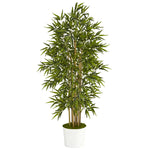 Nearly Natural 64`` Bamboo Artificial Tree in White Tin Planter