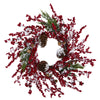 Nearly Natural 24`` Frosted Cypress Artificial Wreath with  Berries and Pine Cones